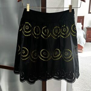 INC International Concepts Eyelet Cutout Skirt - Black w/ Yellow Underlayer 2P